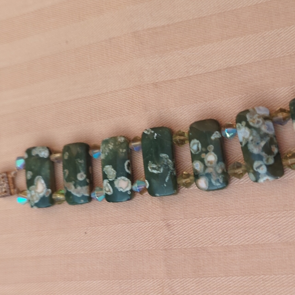 Agate and Crystal Double Drilled Bracelet